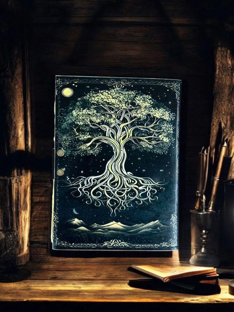 600 Page Large Blank Spell Book of Shadows Tree of Life Handmade Vintage Grimoire leather journal Fat Journal, Witchcraft Gifts For Him Her