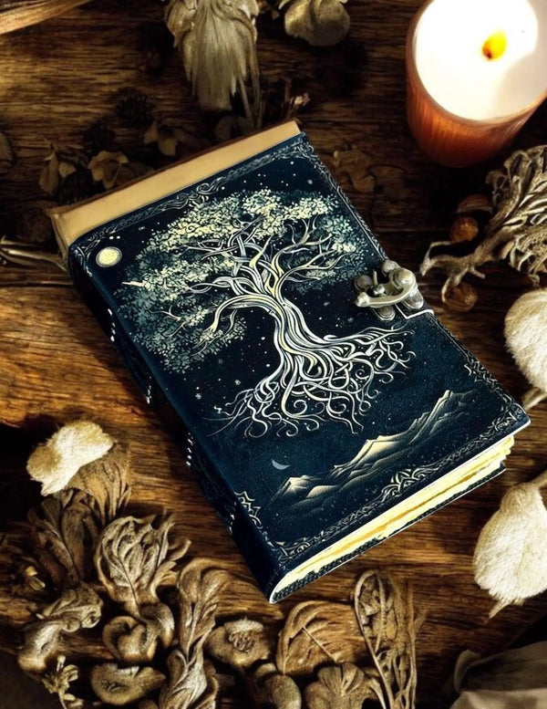 600 Page Large Blank Spell Book of Shadows Tree of Life Handmade Vintage Grimoire leather journal Fat Journal, Witchcraft Gifts For Him Her