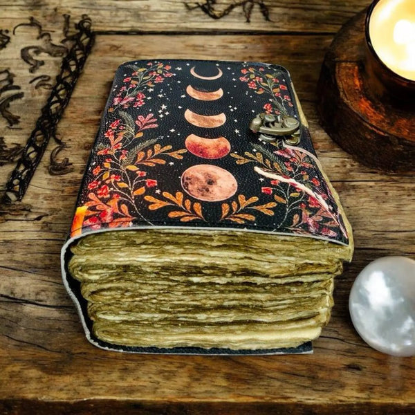 600 Page Large Blank Spell Book of Shadows Grimoire Vintage leather journal Moon Phase Handmade Journal Celestial Witchcraft Gifts For Her