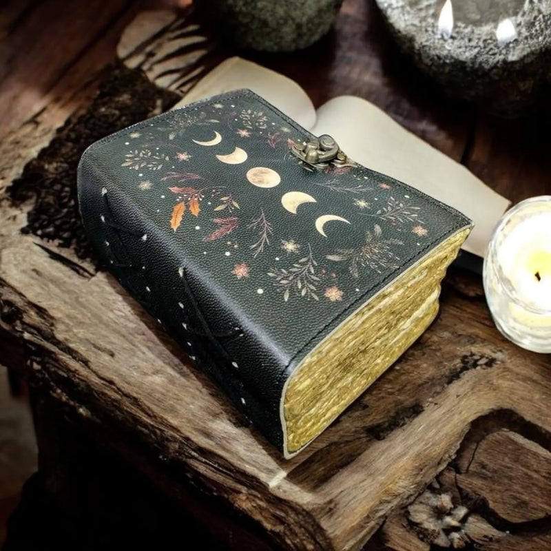 600 Page Large Grimoire Blank Spell Book of Shadows Vintage leather journal Moon Phase Handmade Journal Celestial Witchcraft Gifts For Her