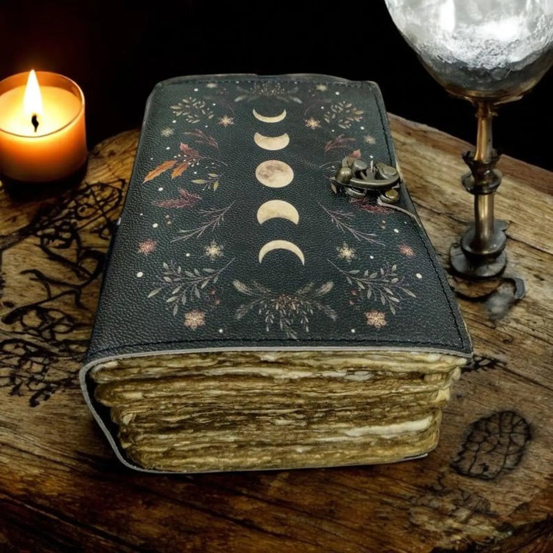 600 Page Large Grimoire Blank Spell Book of Shadows Vintage leather journal Moon Phase Handmade Journal Celestial Witchcraft Gifts For Her