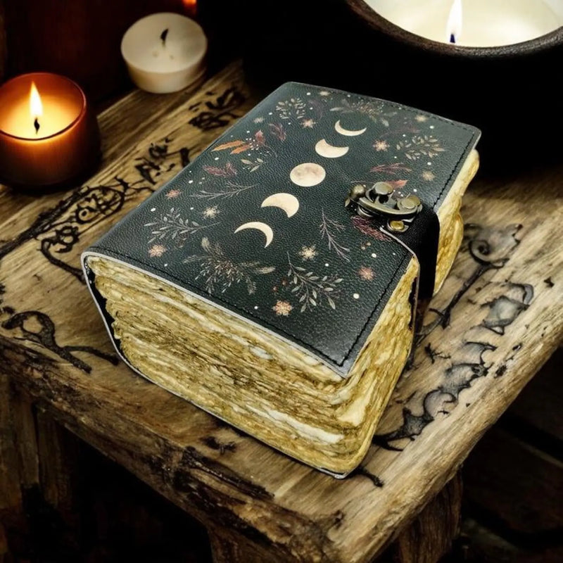 600 Page Large Grimoire Blank Spell Book of Shadows Vintage leather journal Moon Phase Handmade Journal Celestial Witchcraft Gifts For Her