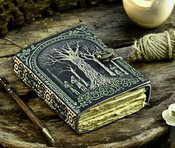 400 Page Large Grimoire leather journal, Witchy Tree of Life Journal, Blank spell book book of shadows Leather Celestial Gifts For Him Her