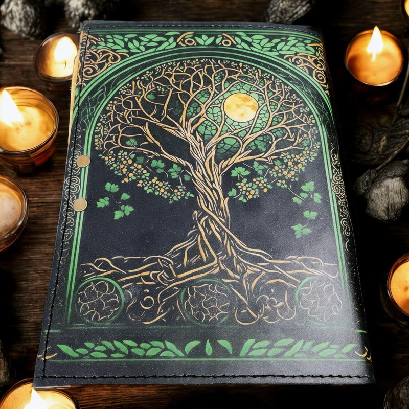 400 Page Large Grimoire Vintage leather journal, Tree of Life Fat Journal, Blank spell book of shadows Celestial Gifts For Him Her