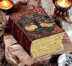 600 Page Large Tree of Life Handmade Vintage Grimoire leather journal Fat Journal, Blank spell book of shadows Witchcraft Gifts For Him Her