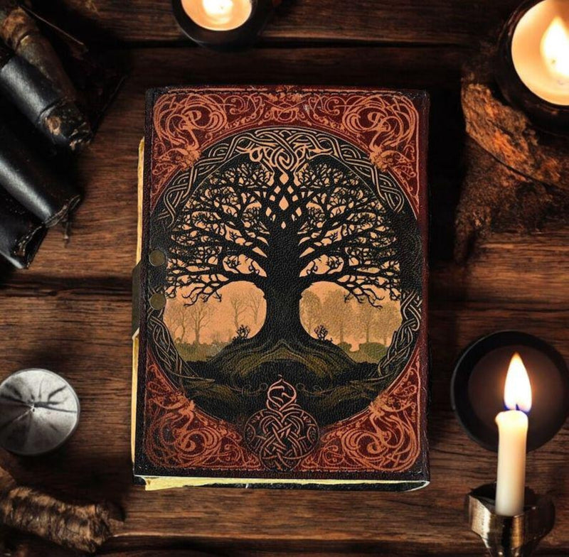 600 Page Large Tree of Life Handmade Vintage Grimoire leather journal Fat Journal, Blank spell book of shadows Witchcraft Gifts For Him Her