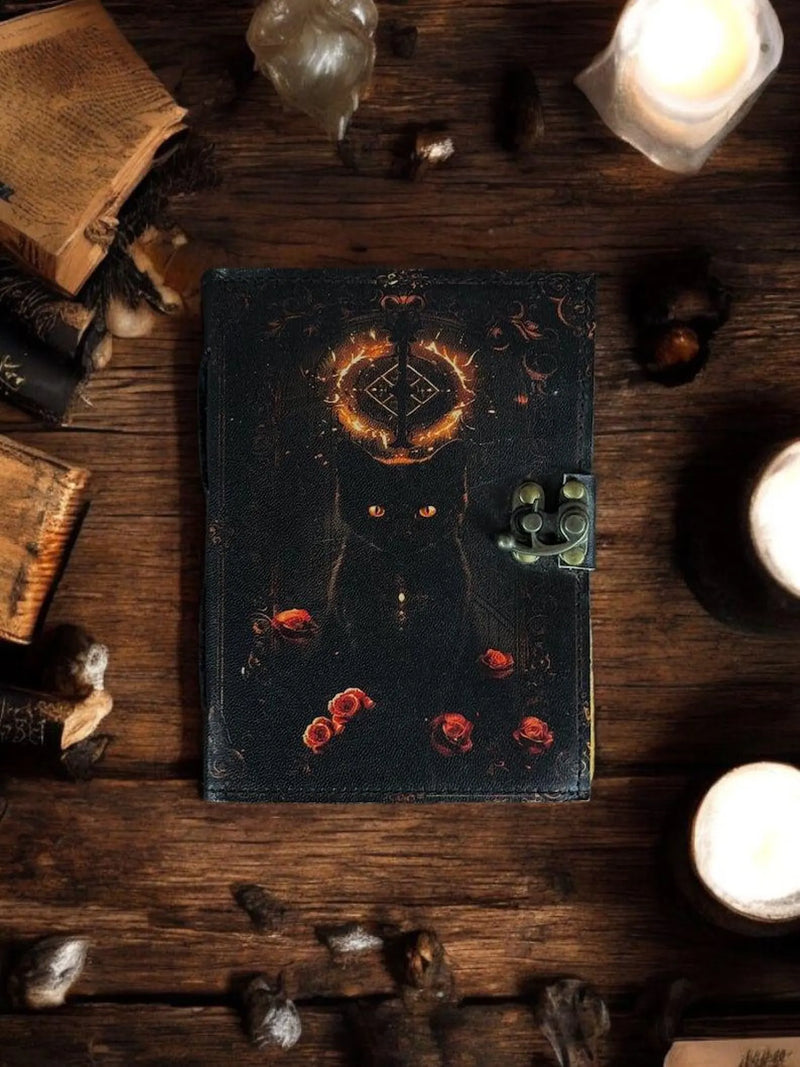 600 Pages Grimoire Little Witch Cat Blank Spell Book of shadow Leather Journal Witch Wiccan Notebook Journal for men Witchcraft Witchy Gifts