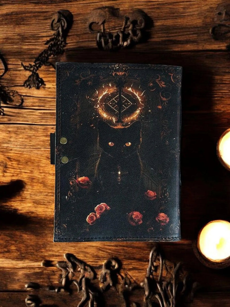 600 Pages Grimoire Little Witch Cat Blank Spell Book of shadow Leather Journal Witch Wiccan Notebook Journal for men Witchcraft Witchy Gifts