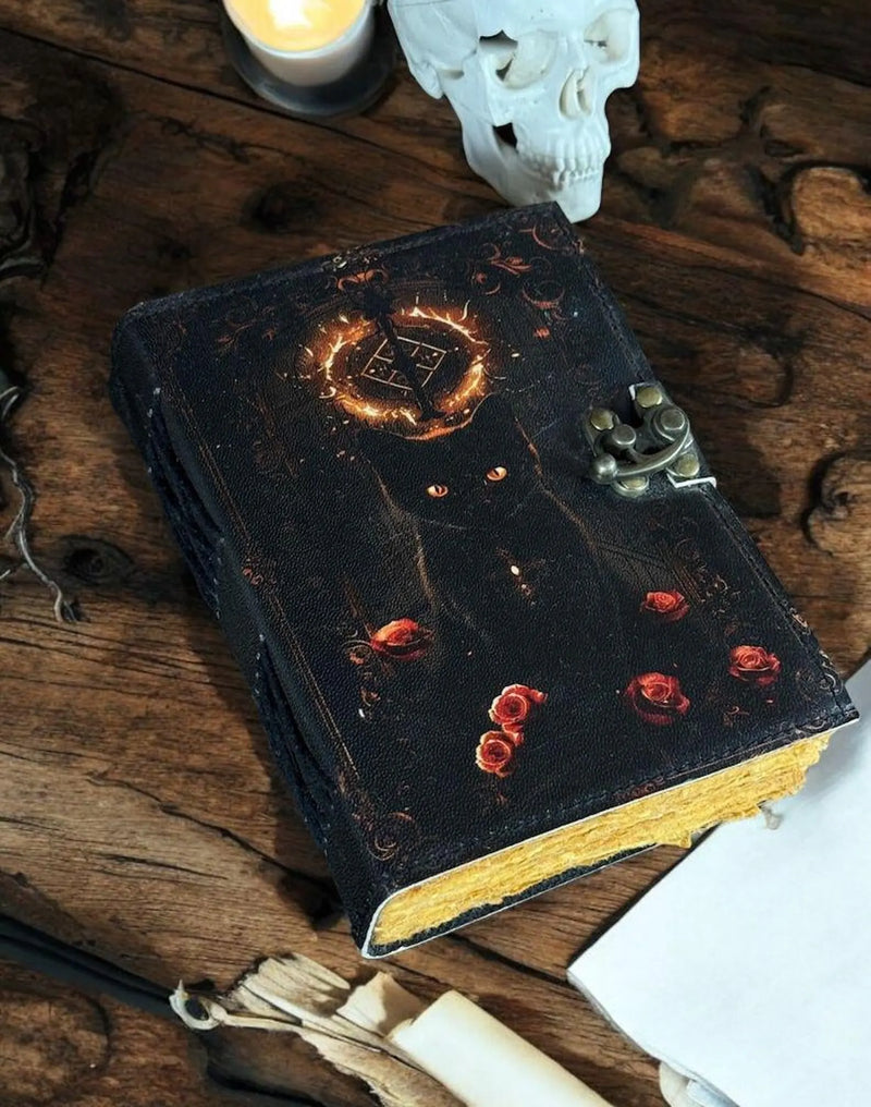 600 Pages Grimoire Little Witch Cat Blank Spell Book of shadow Leather Journal Witch Wiccan Notebook Journal for men Witchcraft Witchy Gifts