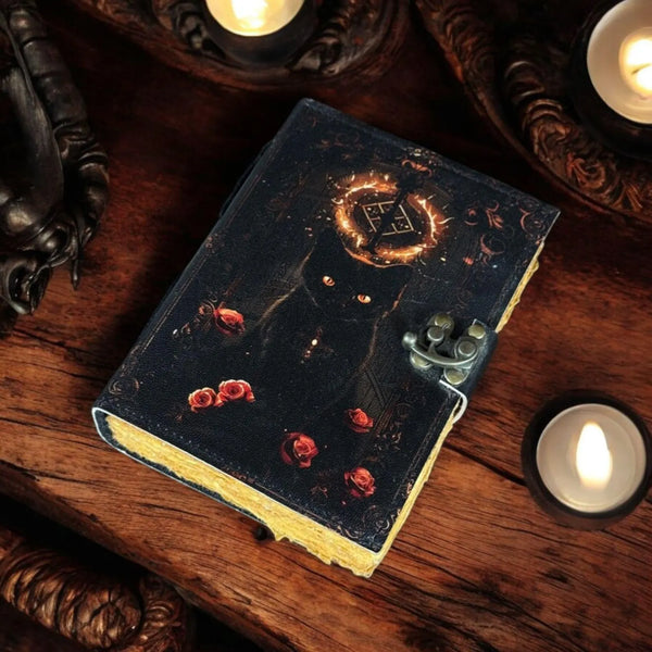 600 Pages Grimoire Little Witch Cat Blank Spell Book of shadow Leather Journal Witch Wiccan Notebook Journal for men Witchcraft Witchy Gifts