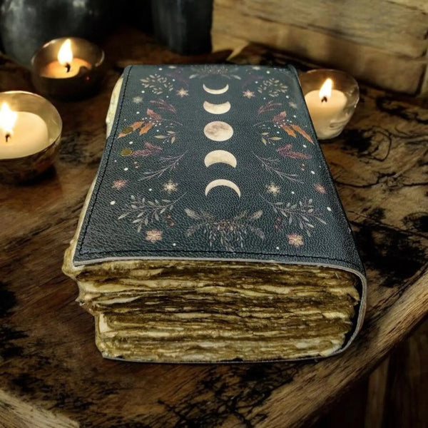 600 Page Large Grimoire Blank Spell Book of Shadows Vintage leather journal Moon Phase Handmade Journal Celestial Witchcraft Gifts For Her