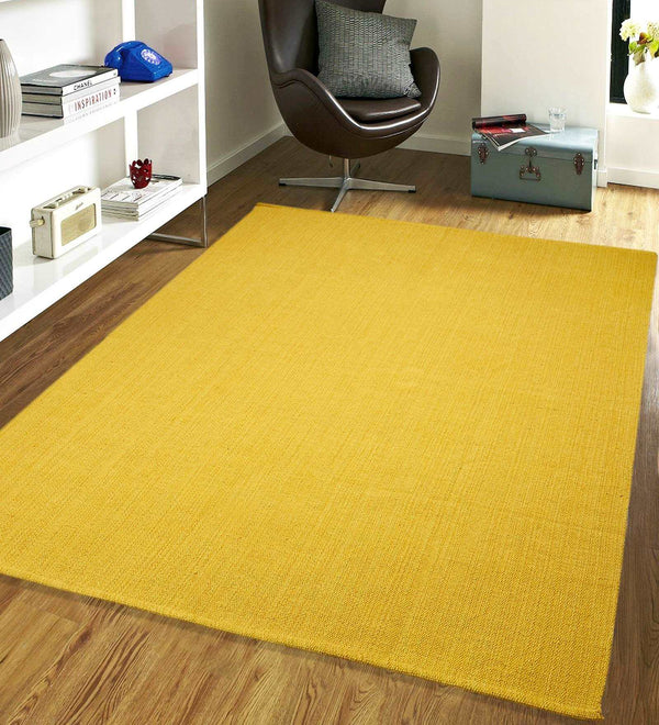 Yellow Solid Cotton 5 ft x 7 ft Machine Made Carpet