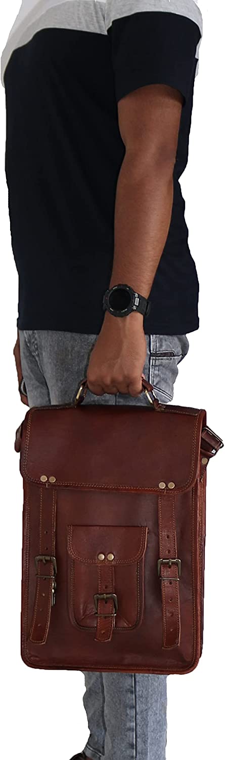 Men's Leather Messenger Laptop Briefcase Distressed Bag (15")