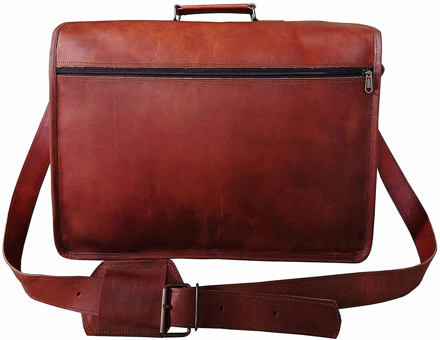 Vintage Handmade Leather Crossbody Satchel Briefcase bag (18")