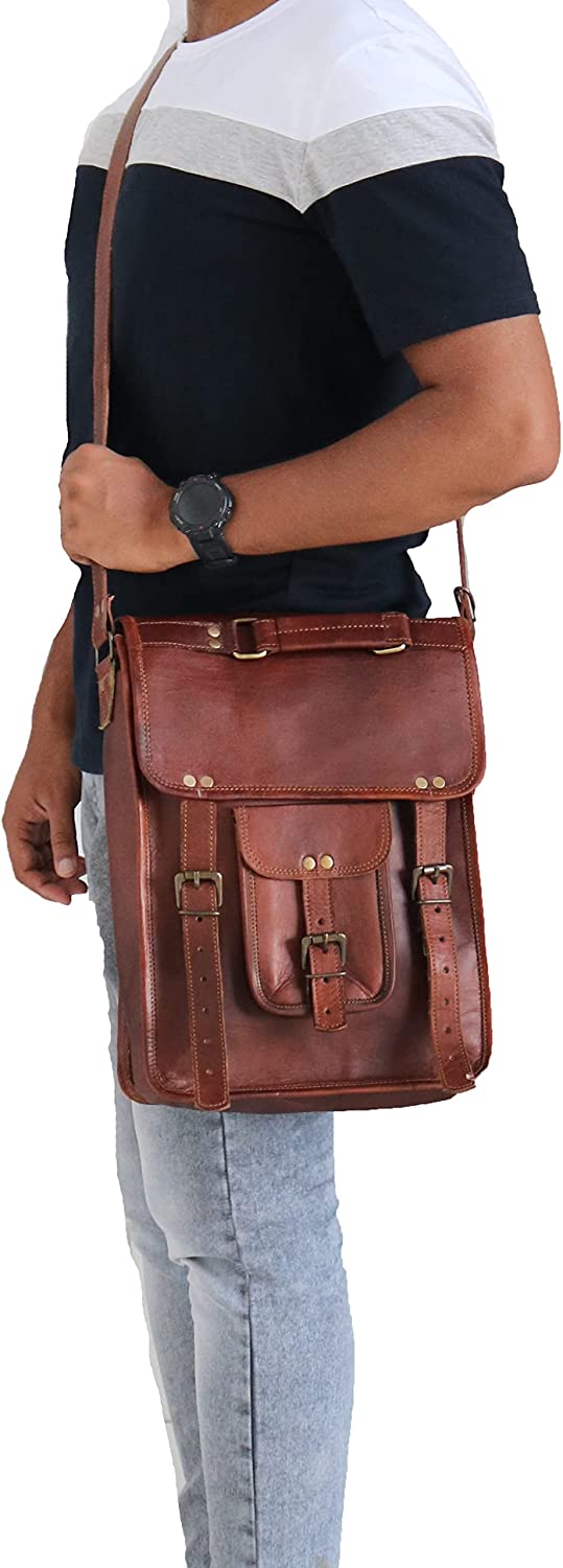 Men's Leather Messenger Laptop Briefcase Distressed Bag (15")