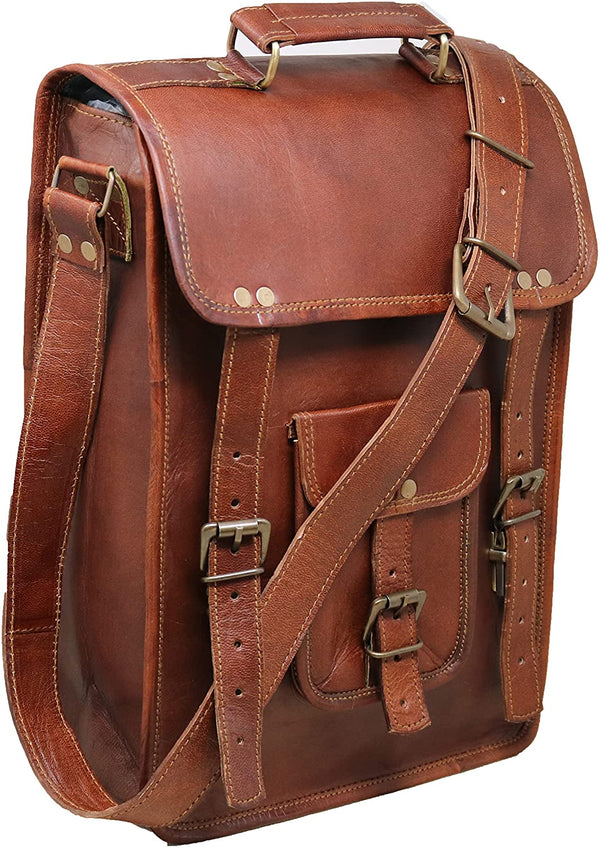 Men's Leather Messenger Laptop Briefcase Distressed Bag (15")