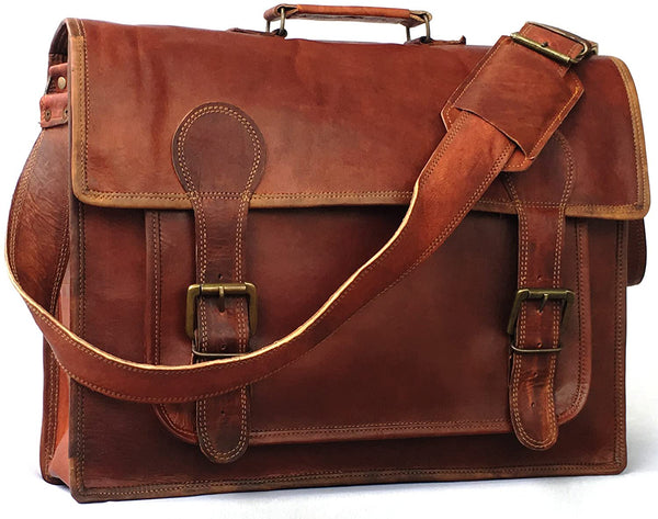 Vintage Handmade Leather Crossbody Satchel Briefcase bag (18")