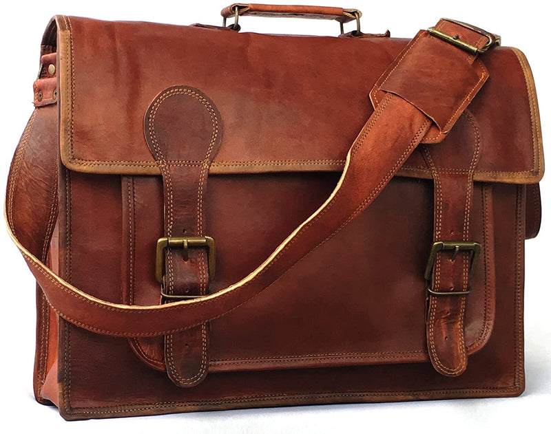 Vintage Handmade Leather Crossbody Satchel Briefcase bag (18")