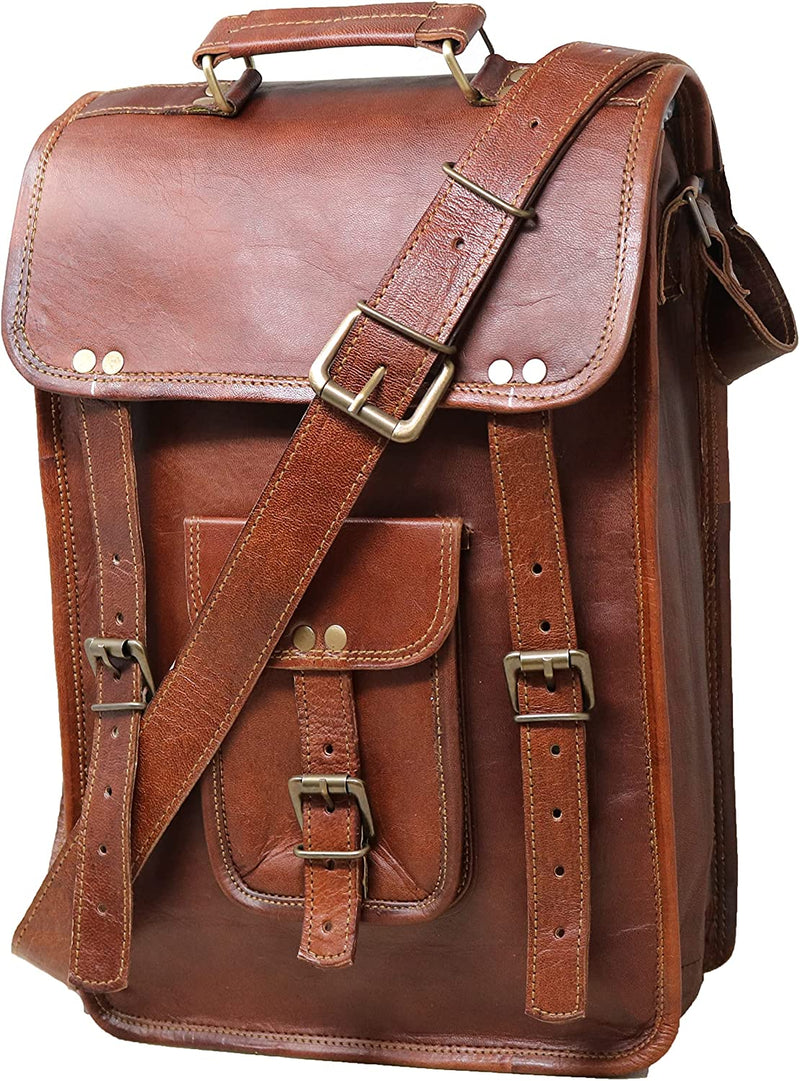 Men's Leather Messenger Laptop Briefcase Distressed Bag (15")