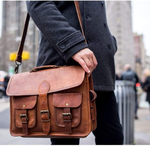 Vintage Leather Laptop Messenger Satchel Briefcase Bag (15")