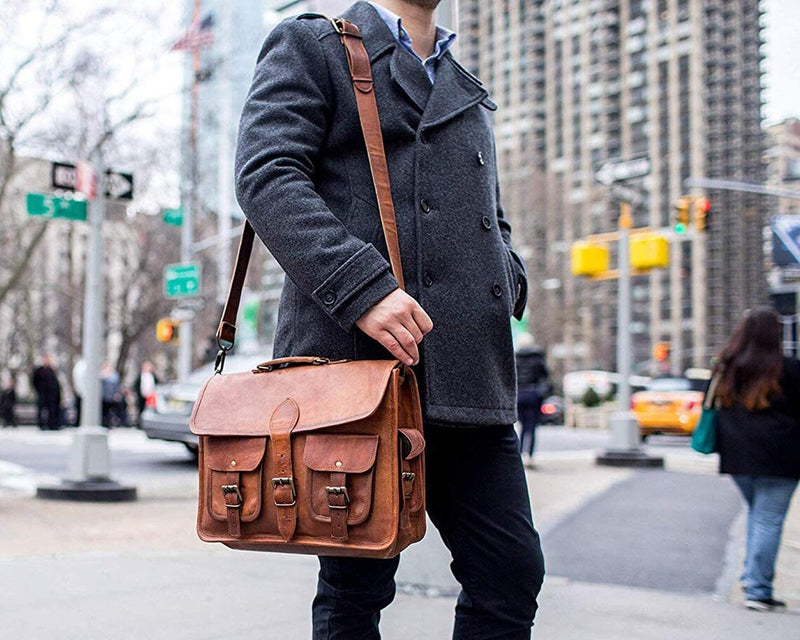 Vintage Leather Laptop Messenger Satchel Briefcase Bag (15")