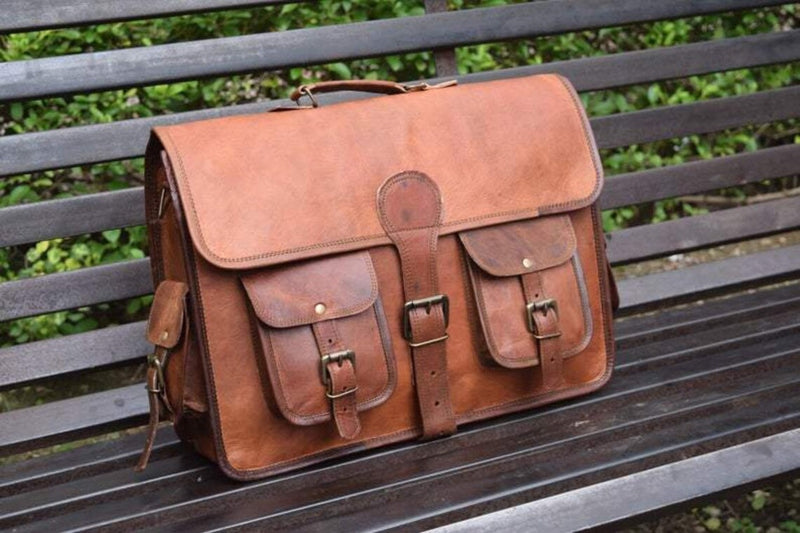 Vintage Leather Laptop Messenger Satchel Briefcase Bag (15")