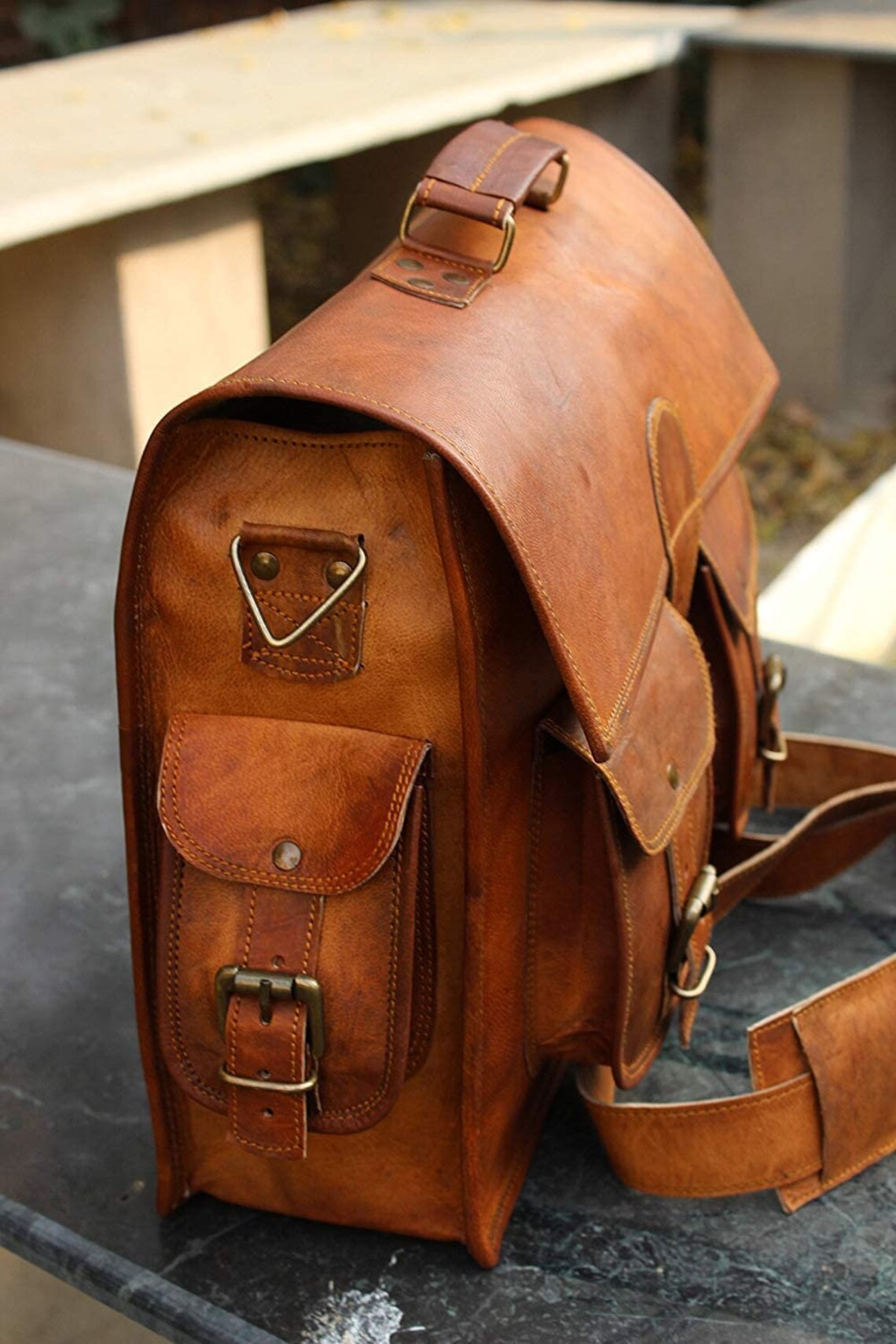 Vintage Leather Laptop Messenger Satchel Briefcase Bag (15")