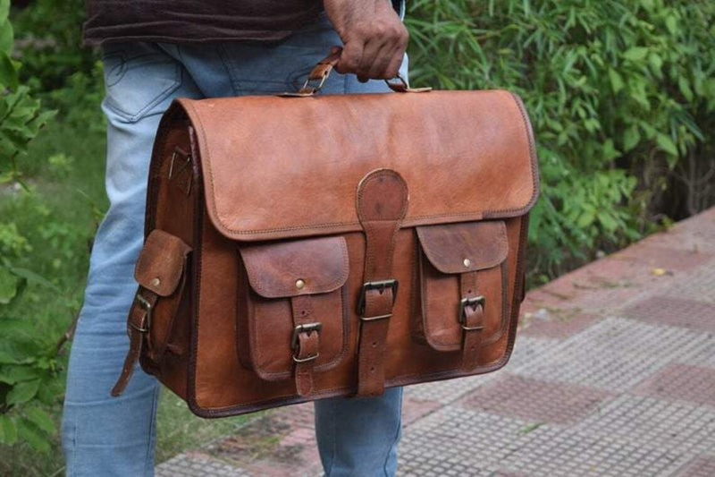 Vintage Leather Laptop Messenger Satchel Briefcase Bag (15")