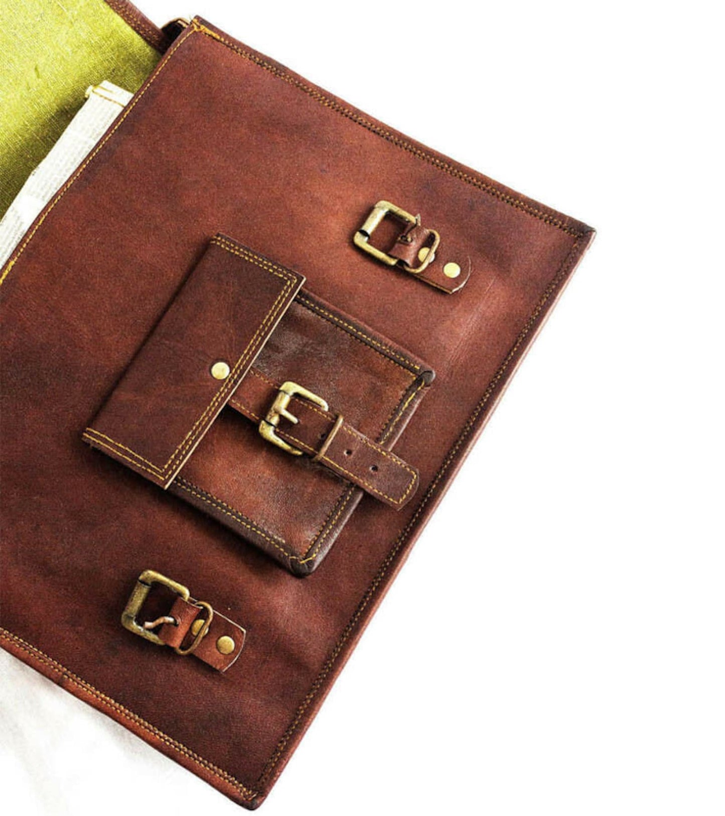 Genuine Brown Leather Crossbody Vintage Satchel Laptop Bag (15")