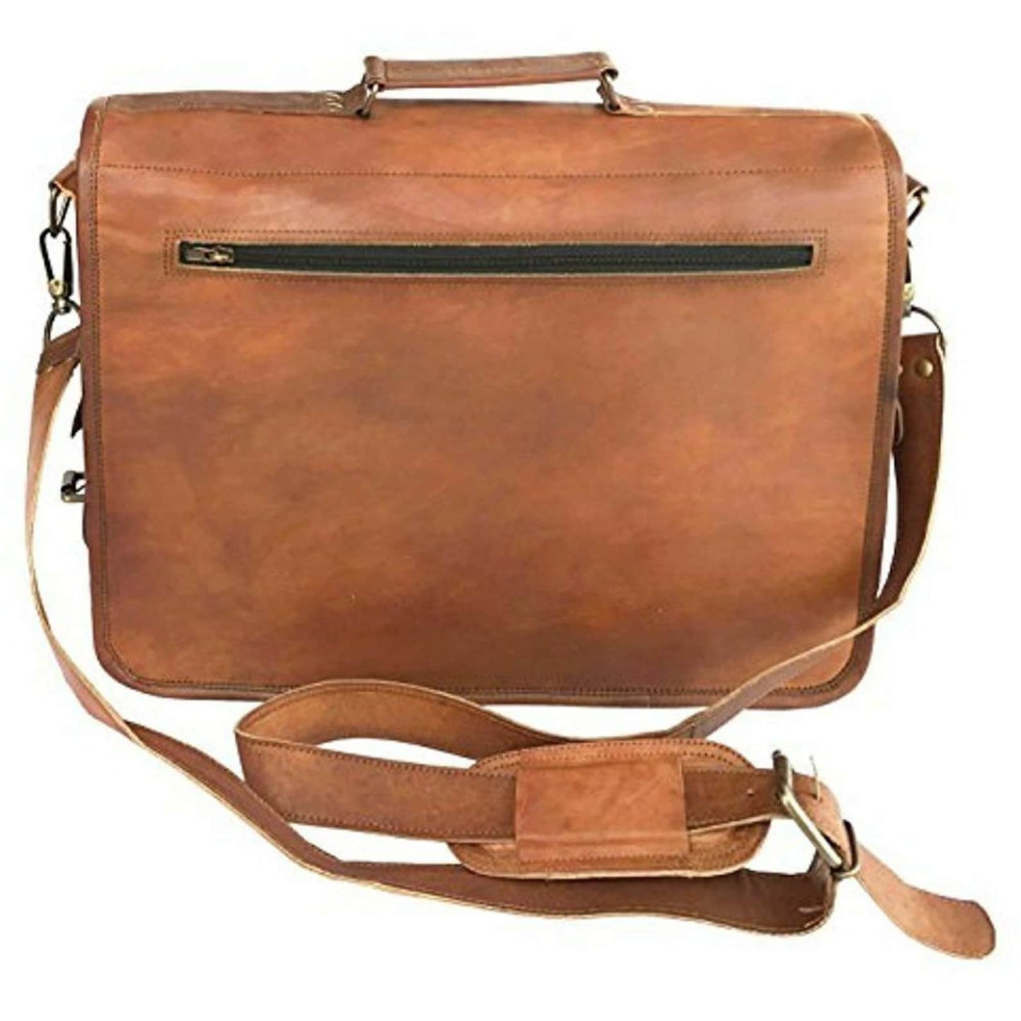 Men's Handmade Vintage Brown Goat Leather Laptop Briefcase (15")