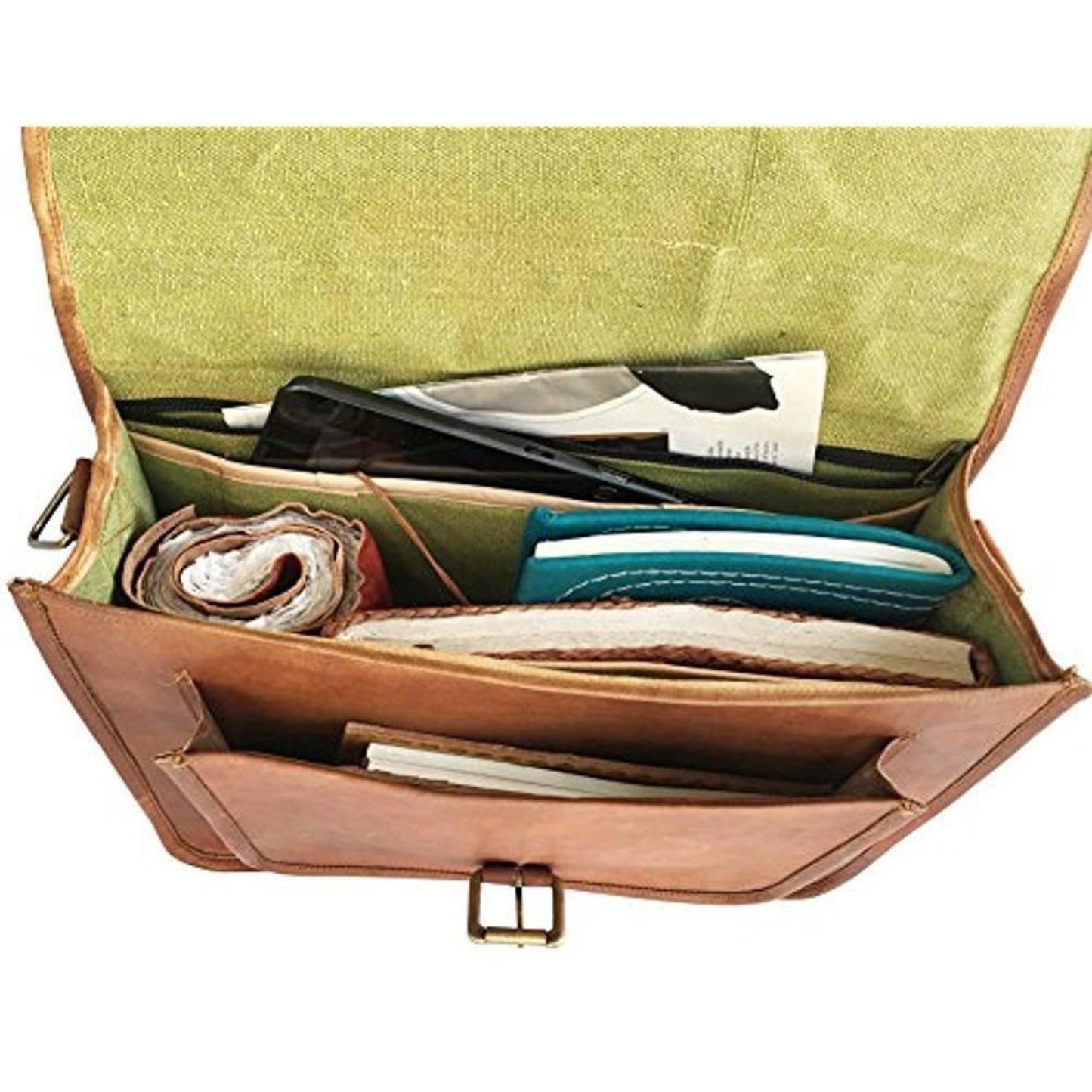 Men's Handmade Vintage Brown Goat Leather Laptop Briefcase (15")